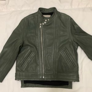 Zadig & Voltaire Kaki Lapo Stone Real Leather  SIde Zipper Moto Jacket